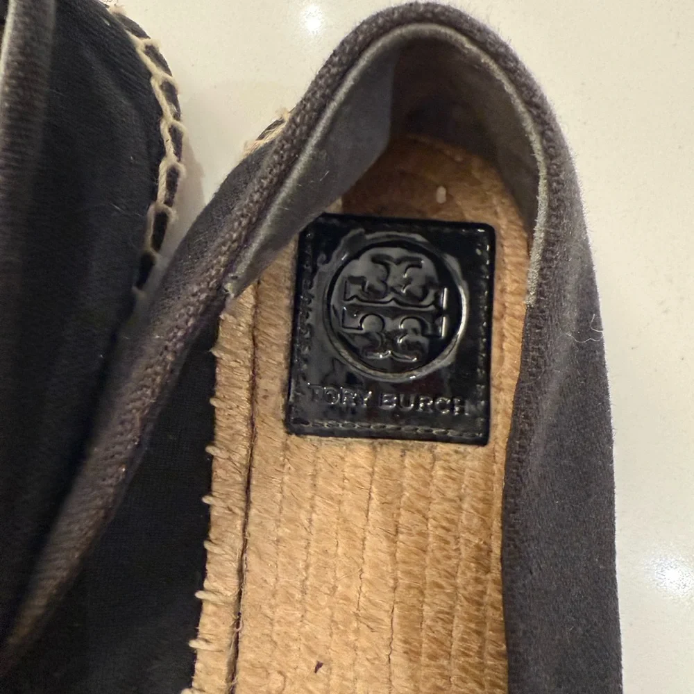 Tory Burch Poppy‎ Espadrille Flats Black Canvas Patent Leather Logo 10M